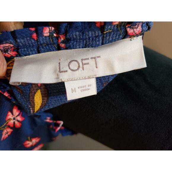 Loft Wildflower Satin Shift Dress Women's Size M Blue Collered Button Down - Picture 11 of 12